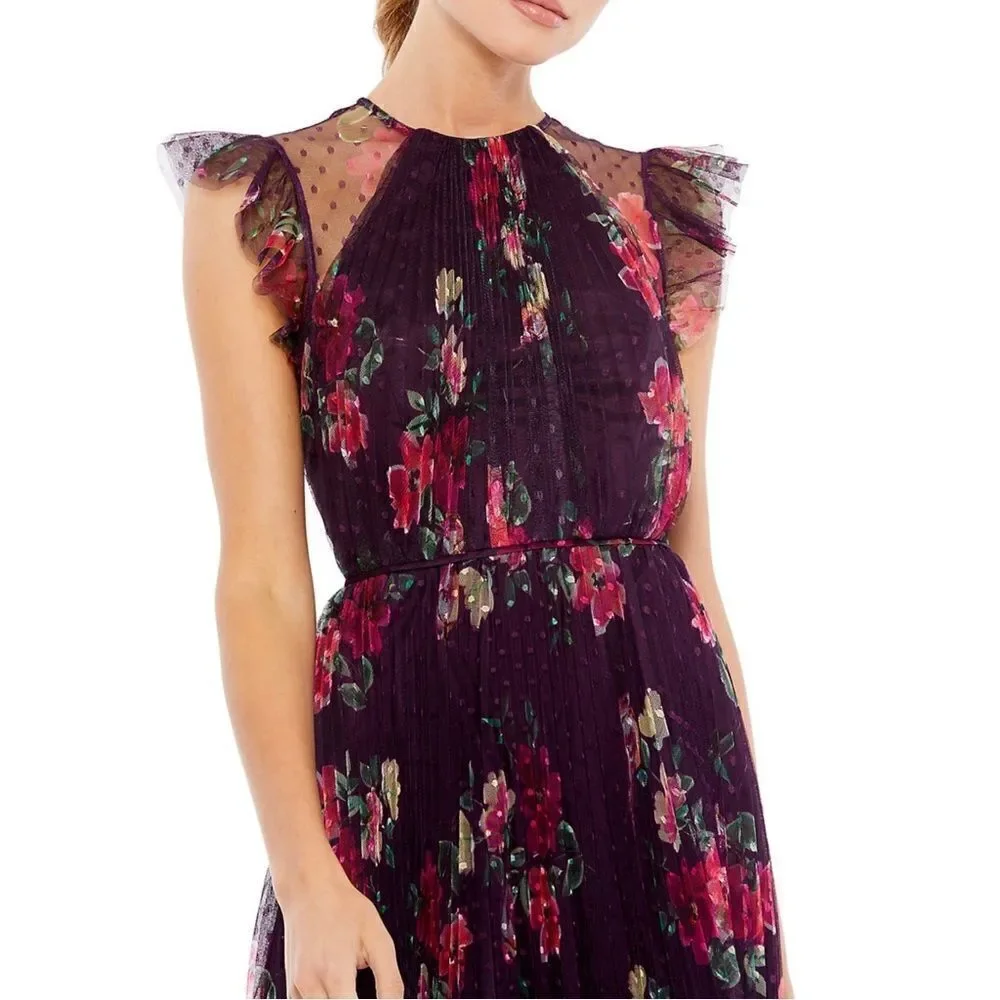 Mac Duggal Ieena Cap Sleeve Floral A-Line Dress size 2